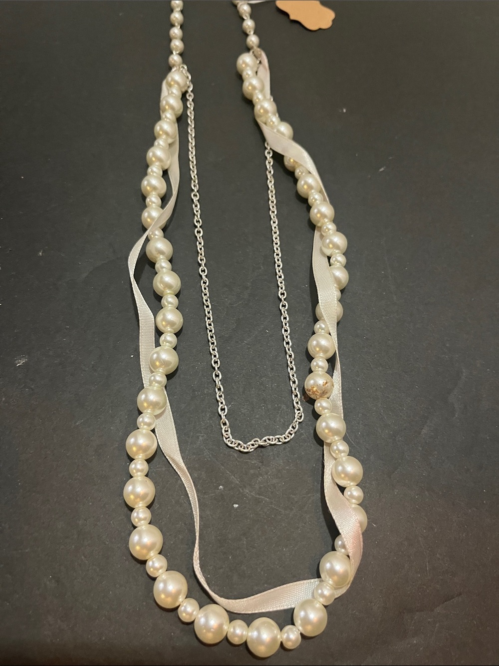 Pearl Ribbon Multi-Strand Necklace in Cream